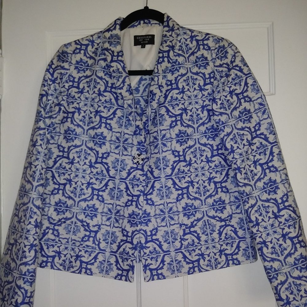 Creatures of the Wind blue tile weave blazer